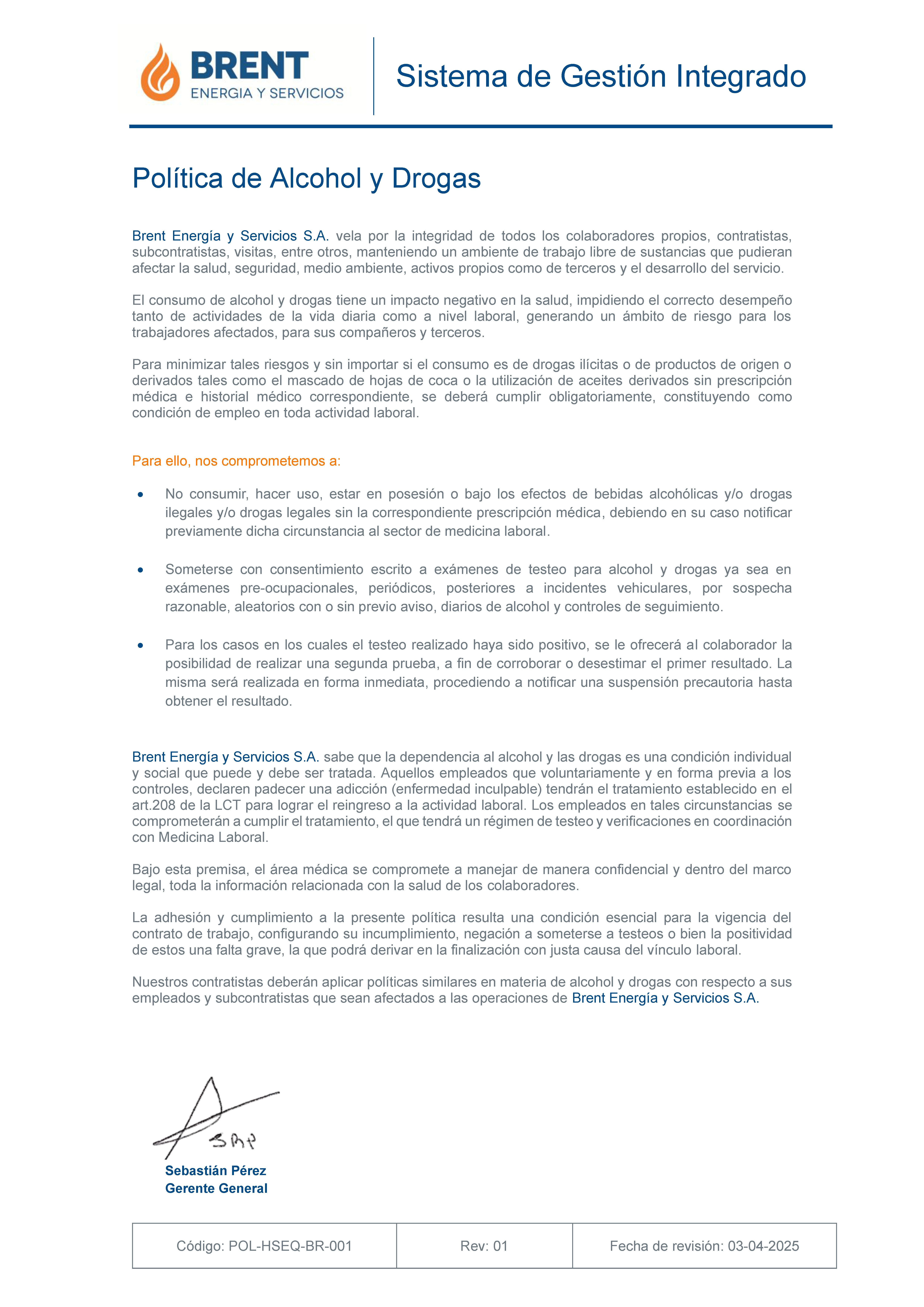 Política de Alcohol y Drogas
